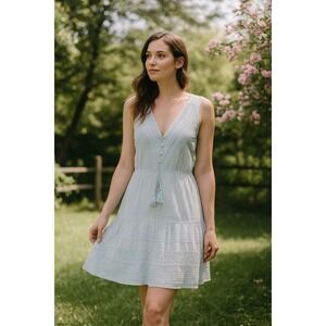 Joie Womens Small Blue Eyelet Lace Tiered Dress Cottagecore Fairy Garden Party